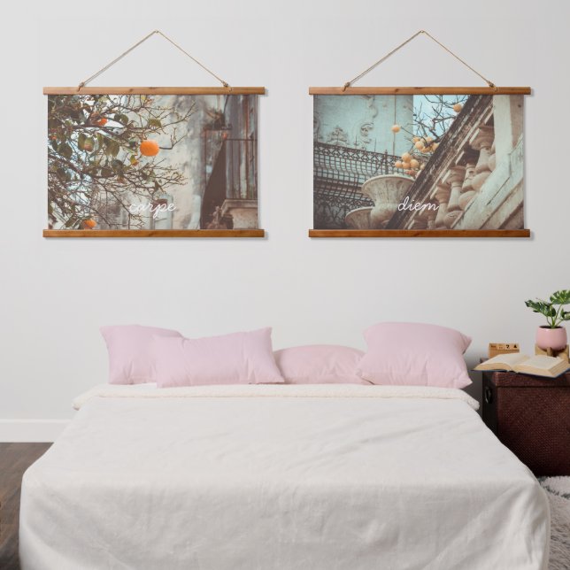 Tapiz Con Marco De Madera Árbol Naranja en un casco antiguo romántico (Dormitorio)