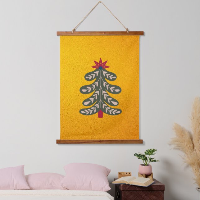 Tapiz Con Marco De Madera Árbol navideño amargo y brillante (Dormitorio)