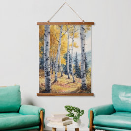 Tapiz Con Marco De Madera Árboles de abedul de otoño paisaje natural arte
