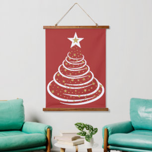 Tapiz Con Marco De Madera Árboles navideños minimalistas Purpurinas de oro