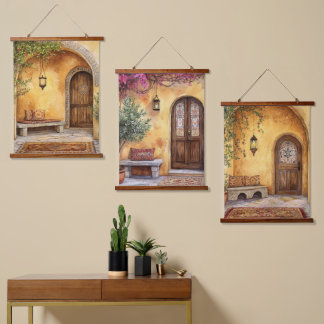 Tapiz Con Marco De Madera Arco de Patio Mediterráneo Olivo Pared