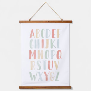 Tapiz Con Marco De Madera Arcoiris acuarela Alfabeto ABC Decoración en aula