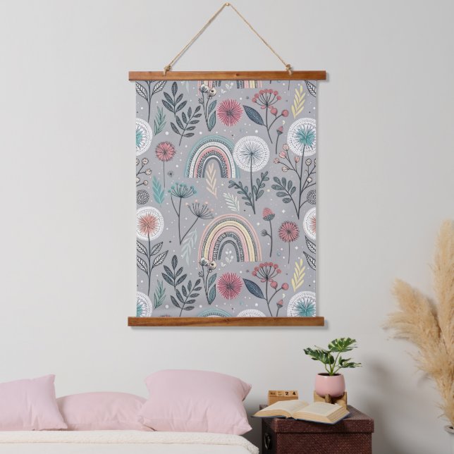 Tapiz Con Marco De Madera Arcoiris y botánico caprichosos (Dormitorio)