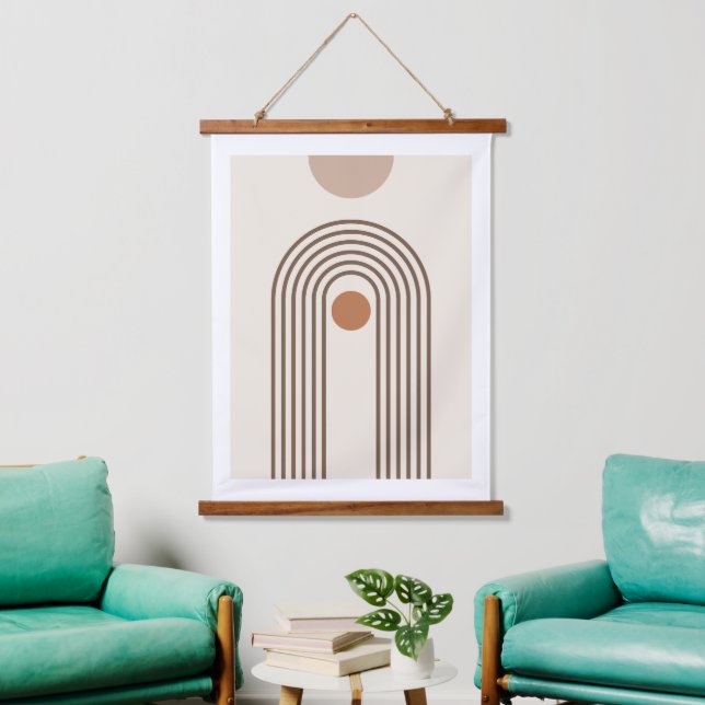Tapiz Con Marco De Madera Arcoíris y Sol, Arte Geométrico Abstracto Boho (Sala de estar)