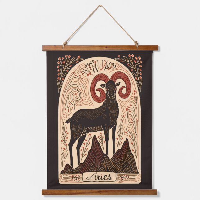 Tapiz Con Marco De Madera Aries Tapestry Aries Celestiales Zodiac Art (Anverso)