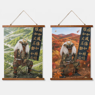 Tapiz Con Marco De Madera Armadura de samurái Takeda Shingen Cuatro Estacion
