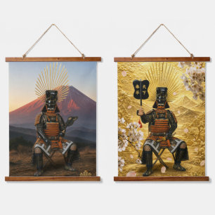 Tapiz Con Marco De Madera Armadura de samurái Toyotomi Hideyoshi Fuji Rojo y