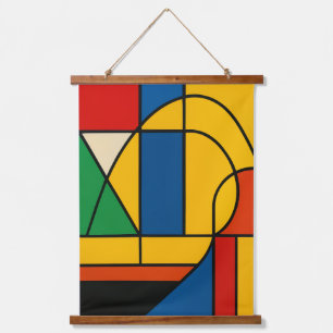 Tapiz Con Marco De Madera Armonía Geométrica Moderna – Color Abstracto Inten