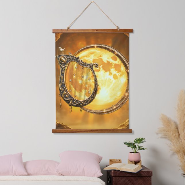 Tapiz Con Marco De Madera Arpa Celestial de la Luna Dorada (Dormitorio)