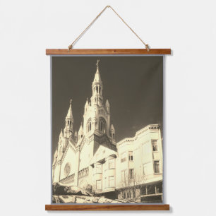 Tapiz Con Marco De Madera Arquitectura de la Iglesia Cityscape en Sepia