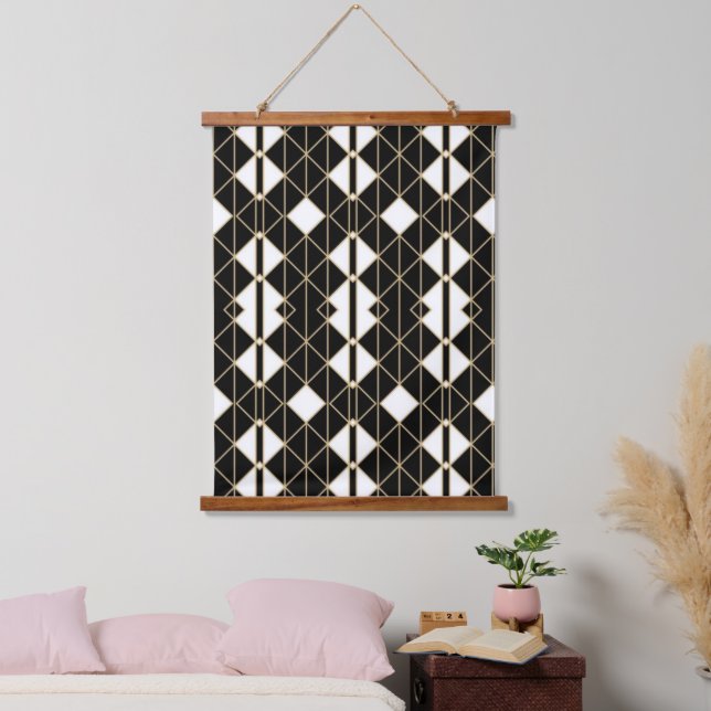 Tapiz Con Marco De Madera Art Deco Black and Gold Geometric luxury (Dormitorio)