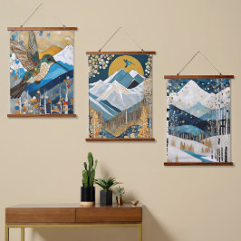 Tapiz Con Marco De Madera Art Nouveau de montaña