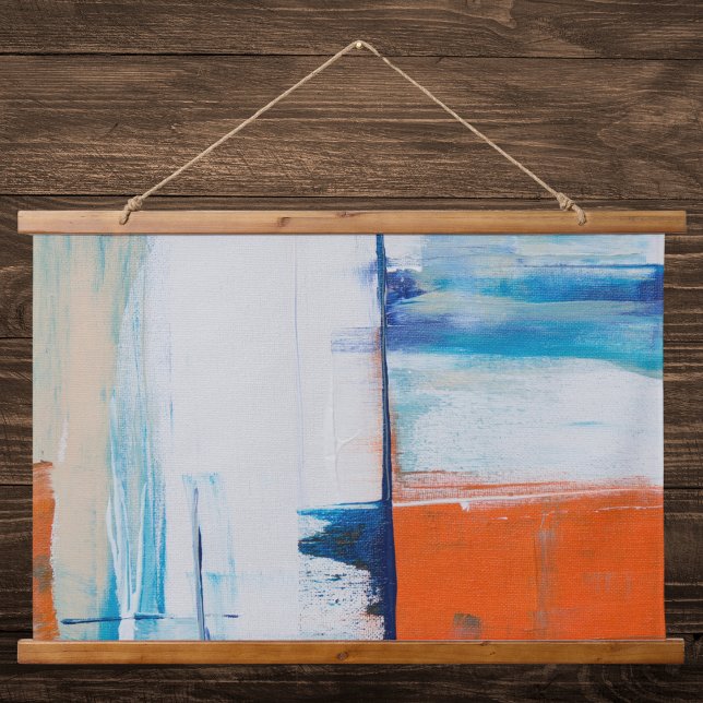 Tapiz Con Marco De Madera Arte abstracto geométrico azul y Naranja (Subido por el creador)