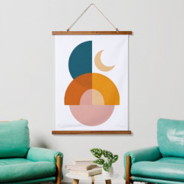 Tapiz Con Marco De Madera Arte abstracto geométrico moderno de la luna