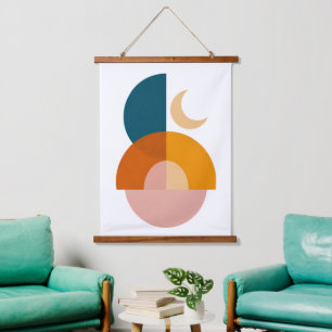 Tapiz Con Marco De Madera Arte abstracto geométrico moderno de la luna