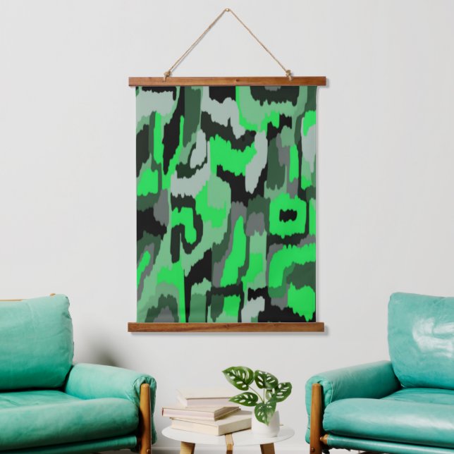 Tapiz Con Marco De Madera Arte abstracto verde y negro (Sala de estar)