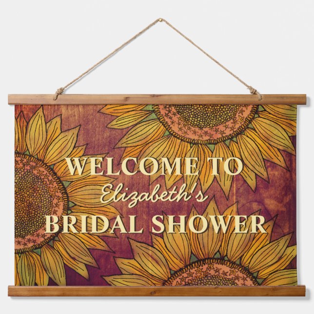 Tapiz Con Marco De Madera Arte acuarela de girasoles Boho rústico Despedida  (Anverso )