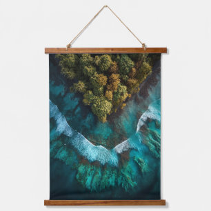 Tapiz Con Marco De Madera Arte aéreo de pared corazón de isla océano