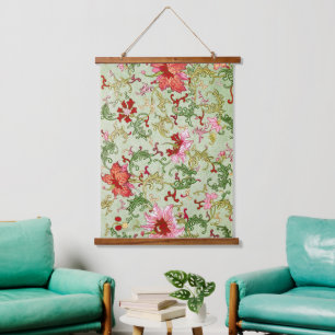 Tapiz Con Marco De Madera Arte Antiguo Chinoiserie Floral Chino Art Nouveau