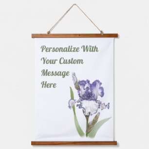 Tapiz Con Marco De Madera Arte botánico floral de Iris Morado Volteado Perso