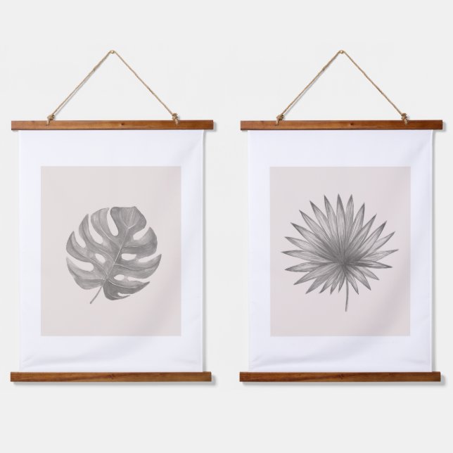 Tapiz Con Marco De Madera Arte botánico minimalista (Doble)