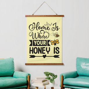 Tapiz Con Marco De Madera Arte con palabras de abeja melífera para el hogar