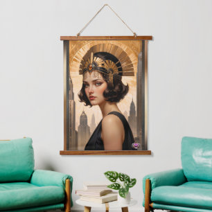 Tapiz Con Marco De Madera Arte conceptual de arte Art Deco Damsel AI por Xze