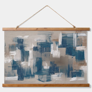 Tapiz Con Marco De Madera Arte Contemporáneo de Pinceladas Marrones Azules T