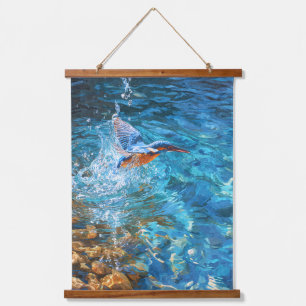 Tapiz Con Marco De Madera Arte de agua azul claro con salpicaduras de martín
