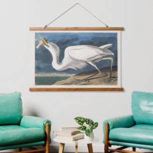Tapiz Con Marco De Madera Arte de ave Garza Blanca vintage de Audubon