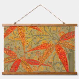 Tapiz Con Marco De Madera Arte de bambú terroso estampa vintage naranja 