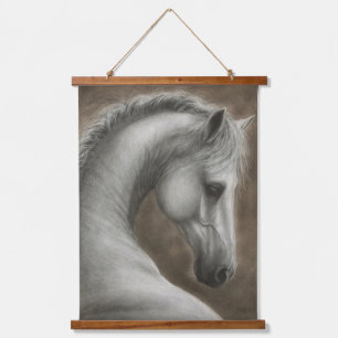 Tapiz Con Marco De Madera Arte de Caballo Blanco Pintado a Mano