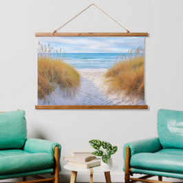 Tapiz Con Marco De Madera Arte de césped de playa océano dunas de arena cami