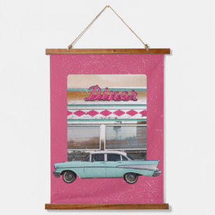 Tapiz Con Marco De Madera Arte de Diner Wall de los años 50 retro   Rótulo d