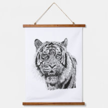 Arte de fauna en blanco y negro cabeza de tigre pu