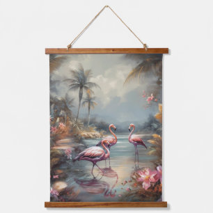 Tapiz Con Marco De Madera Arte de flamenco tropical vintage de Florida Lagun