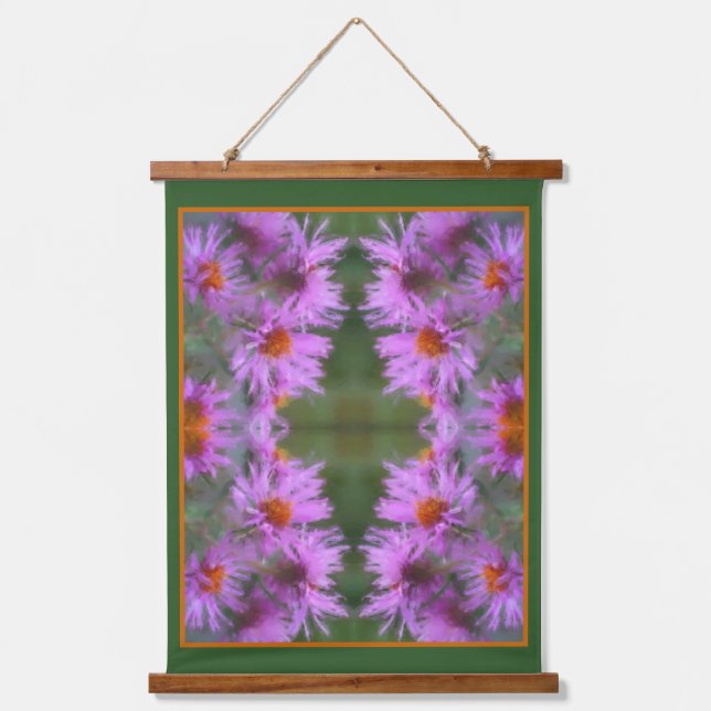 Tapiz Con Marco De Madera Arte de flores de ásters de rosa salvaje (Anverso)