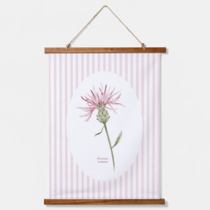 Tapiz Con Marco De Madera Arte de flores silvestres y rayas rosadas vintage