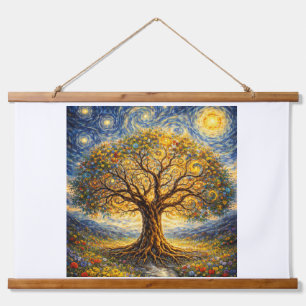 Tapiz Con Marco De Madera arte de geometría sagrada árbol