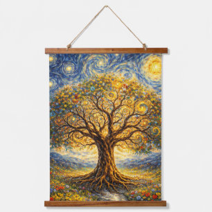 Tapiz Con Marco De Madera arte de geometría sagrada árbol
