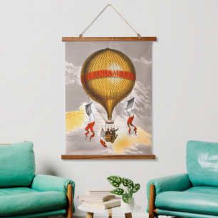 Tapiz Con Marco De Madera Arte de Globo Aerostático Vintage 1880 Lachambre
