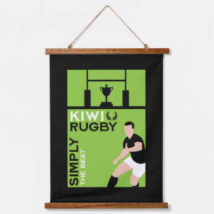 Tapiz Con Marco De Madera Arte de jugadores de rugby Kiwi NZ