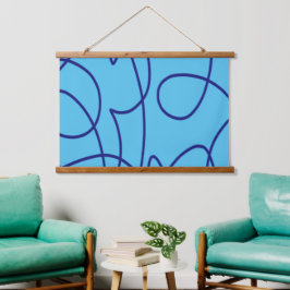 Tapiz Con Marco De Madera Arte de línea contemporánea en azul