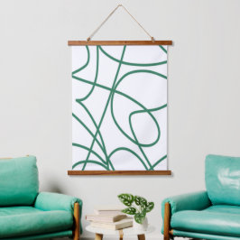 Tapiz Con Marco De Madera Arte de línea moderna: verde sobre blanco