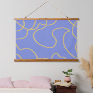 Tapiz Con Marco De Madera Arte de línea: Oro en azul