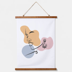 Tapiz Con Marco De Madera arte de líneas de mujeres hermosas