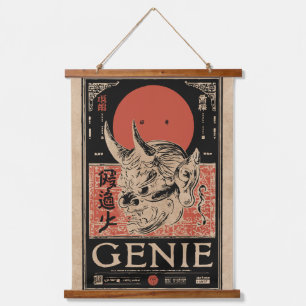 Tapiz Con Marco De Madera Arte de máscara Oni japonés Wabi Sabi Genie Desi