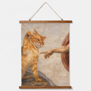 Tapiz Con Marco De Madera Arte de meme de gato divertido Creación de Adán co