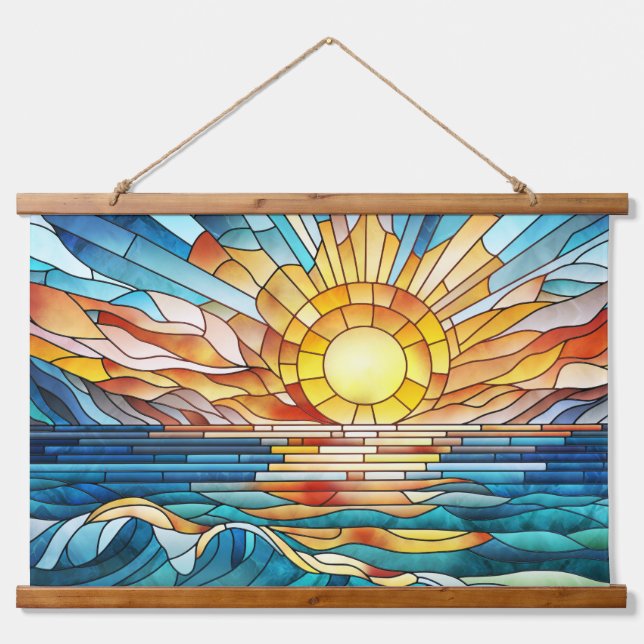 Tapiz Con Marco De Madera Arte de mosaico de Ocean Sunset (Anverso )
