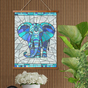 Tapiz Con Marco De Madera Arte de mosaico del Elefante Azul